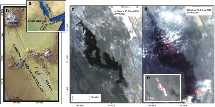 map of rift zone and extent of eruptions