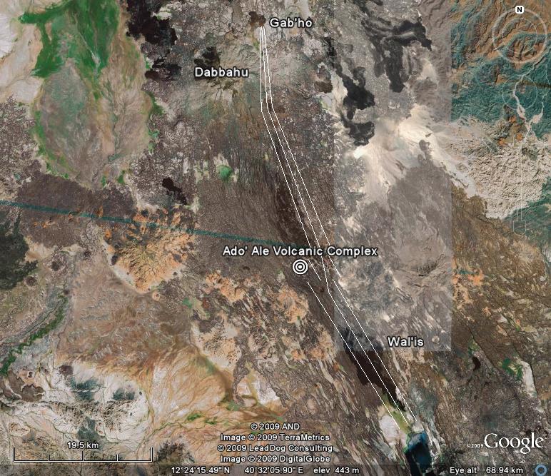 Location of Sept 2005 dyke intrusions