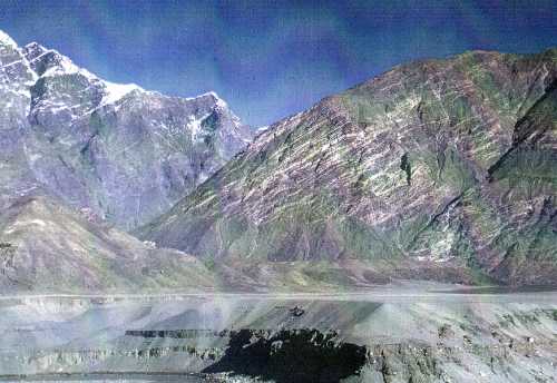 Looking east across the confluence of the Indus and Gilgit rivers.